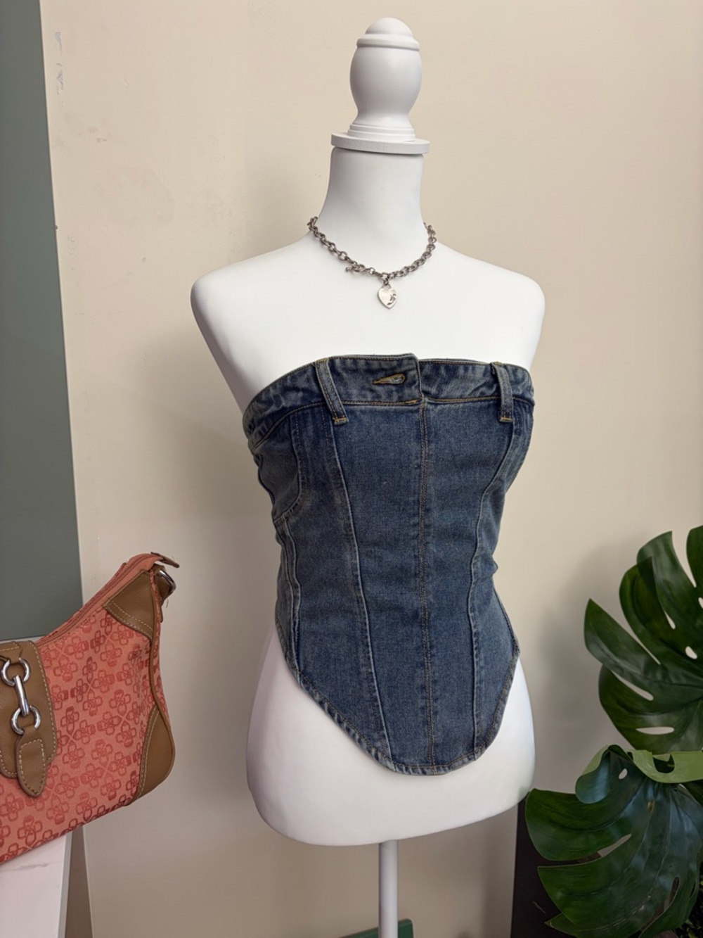 Vintage Denim Corset Crop Top - Blue